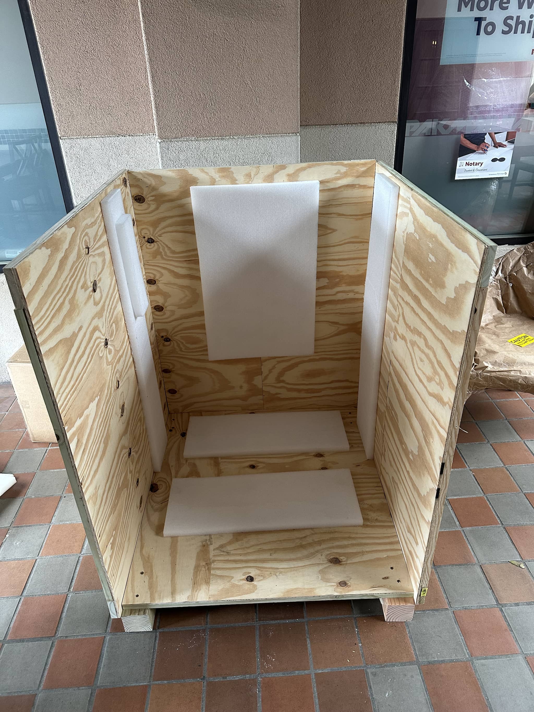 Custom heavy item crate being built at Austin Crate & Freight workshop, Austin TX